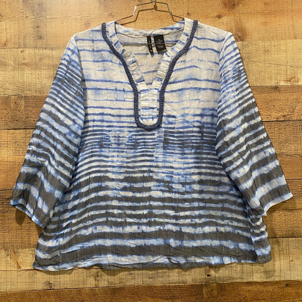 New Directions Blue and White Striped Tunic Size XL